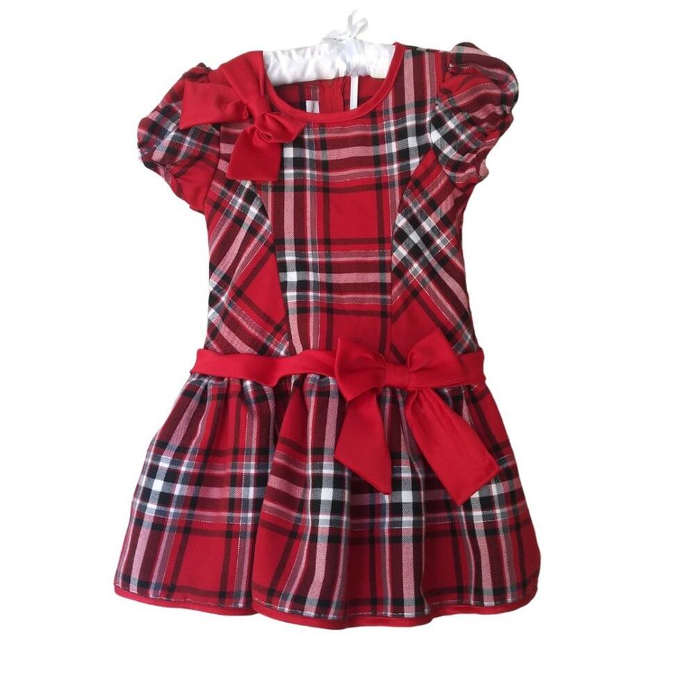 Ashley Ann Plaid red dress - 3T - Puffy sleeves and skirt - Bows - Holidays